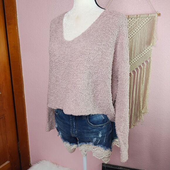 Free People Cozy Pink Knit Sweater Small - Picture 1 of 7